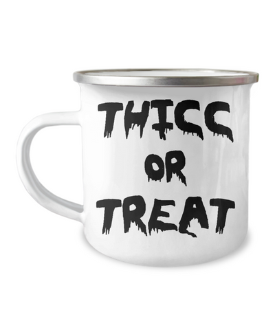 Thicc Or Treat Camper Mug Funny Metal Camping Coffee Cup