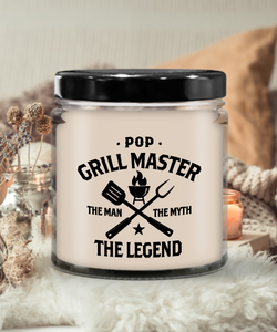 Pop Grillmaster The Man The Myth The Legend Candle 9 oz Vanilla Scented Soy Wax Blend Candles Funny Gift