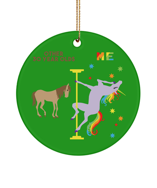 30th Birthday Present Turning 30 Years Old Rainbow Unicorn Ceramic Christmas Tree Ornament