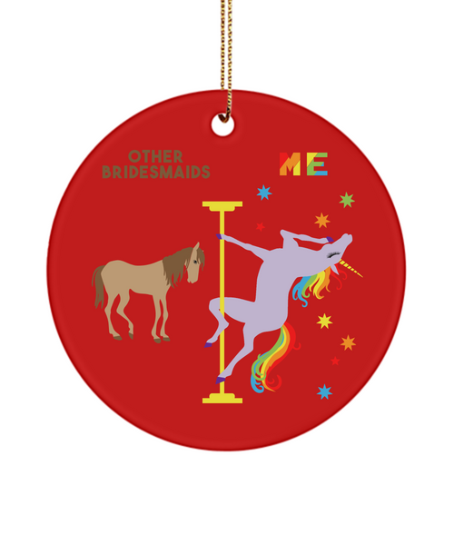 Bridesmaid Present Rainbow Unicorn Ceramic Christmas Tree Ornament