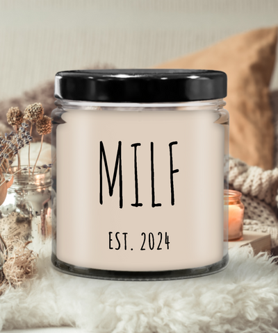 First Time Mom Gift, Postpartum Gift, New Mom Gift, MILF Est 2024, Push Present, Mother's Day, 9oz Vanilla Soy Wax Candle