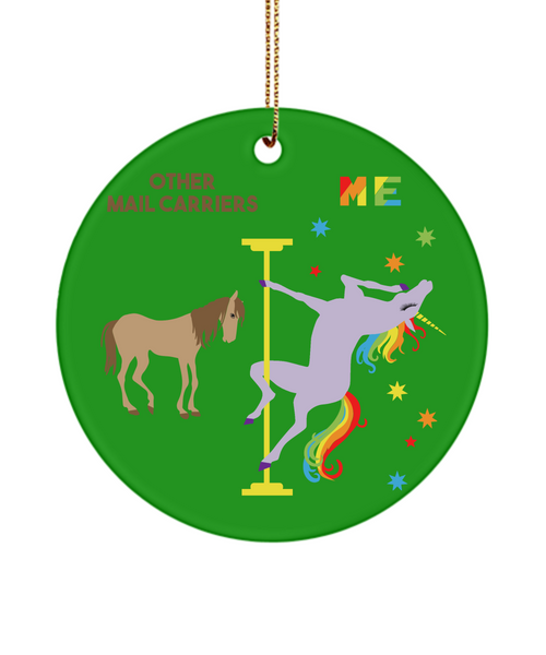 Mail Carrier Present Rainbow Unicorn Ceramic Christmas Tree Ornament