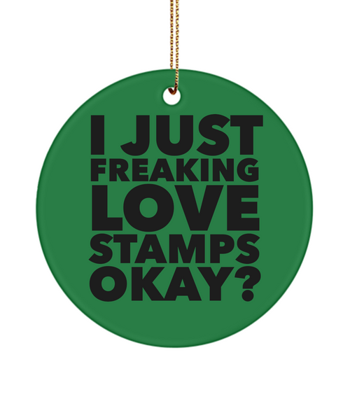 Stamp Collector Present I Just Freaking Love Stamps Okay Ceramic Christmas Tree Ornament