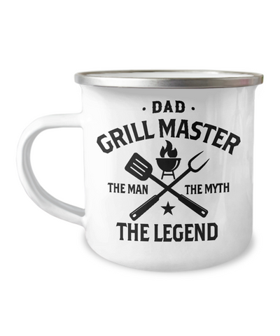 Dad Grillmaster The Man The Myth The Legend Metal Camping Mug Coffee Cup Funny Gift
