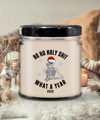 Ho Ho Holy Shit What A Year Candle 2023 Year in Review Skeleton Christmas 9oz Vanilla Soy Wax Candle