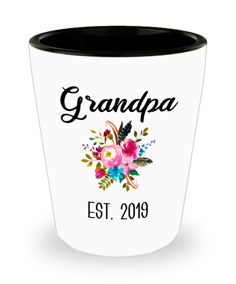 Grandpa to be Gifts for New Grandpas Est 2019 Pregnancy Announcement for Grandparents Reveal to Grandparents Ceramic Shot Glass