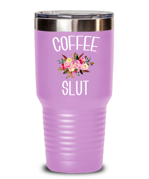 Coffee Slut Tumbler Funny Mug Gift for Coffee Addict Best Friend Gift Mugs for Women Floral Insulated Hot Cold Travel Cup BPA Free