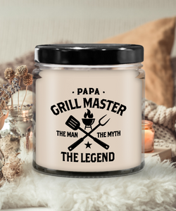 Papa Grillmaster The Man The Myth The Legend Candle 9 oz Vanilla Scented Soy Wax Blend Candles Funny Gift