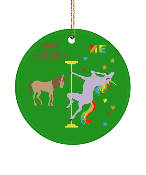 Dental Assistant Rainbow Unicorn Ceramic Christmas Tree Ornament