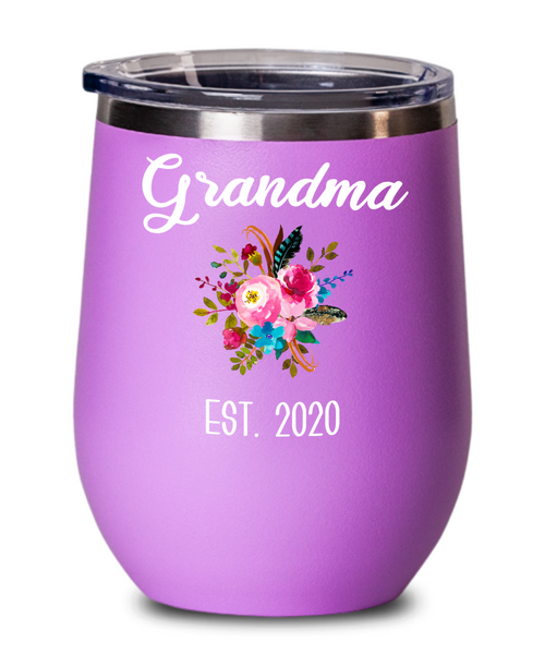 Grandma to be Gifts for New Grandma Est 2020 Wine Tumbler Pregnancy Announcement for Grandparents Reveal Insulated Hot Cold Travel Cup BPA Free