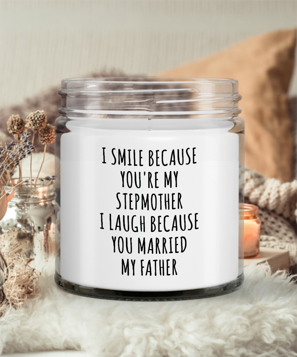 Stepmom Present for Stepmother I Smile Because You're My Stepmother Vanilla Candle 9 oz. Soy Blend