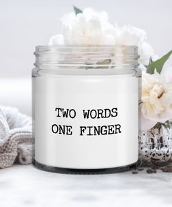 Rude Candle Two Words One Finger Candle Vanilla Scented Soy Wax Blend 9 oz. with Lid
