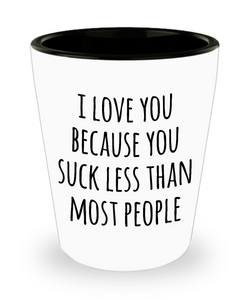 I Love You Because You Suck Less Than Most People Shot Glass for Boyfriend Girlfriend Gift