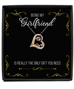 Funny Girlfriend Valentine's Day Gift Being My Girlfriend is the Only Gift You Need Sterling Silver 14K Gold Plated CZ Heart Necklace