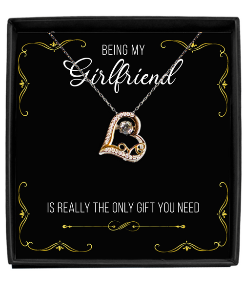 Funny Girlfriend Valentine's Day Gift Being My Girlfriend is the Only Gift You Need Sterling Silver 14K Gold Plated CZ Heart Necklace