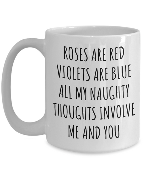 Roses are Red Violets are Blue All My Naughty Thoughts Involve Me and You Mug Funny Valentine's Day Coffee Cup-Cute But Rude