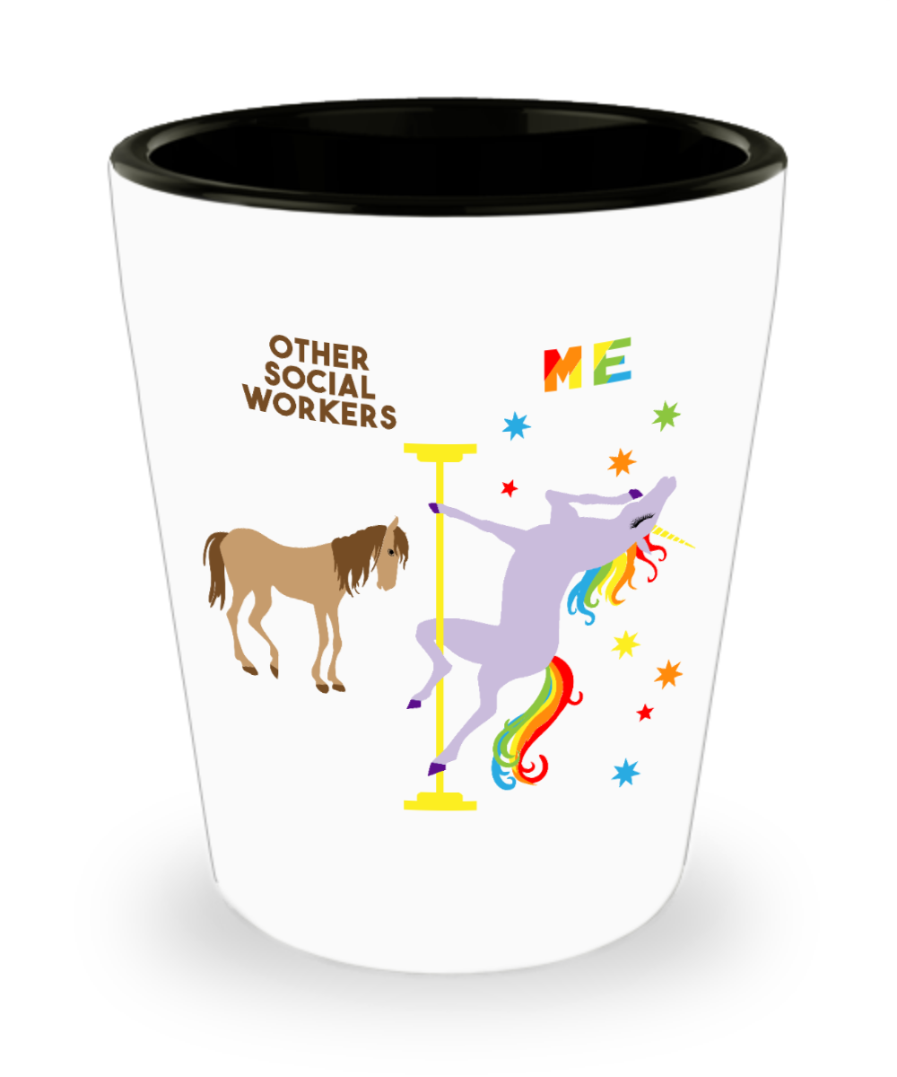 Social Worker Gift for Social Workers Funny Social Work Graduation Gift Pole Dancing Unicorn Ceramic Shot Glass