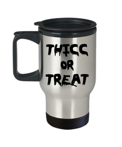Thicc or Treat Funny Halloween Mug Insulated Travel Coffee Cup