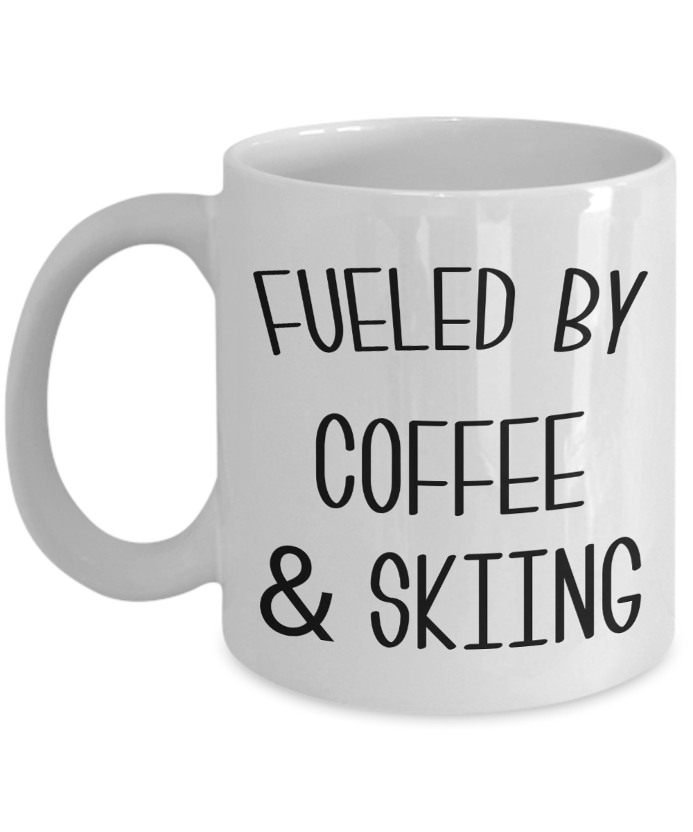 Funny Skier Gift Fueled By Coffee and Skiing Mug Winter Coffee Cup