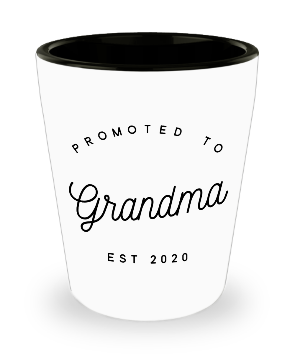Promoted to Grandma EST 2020 Shot Glass Pregnancy Reveal New Grandparents Grandchild Birth Announcement