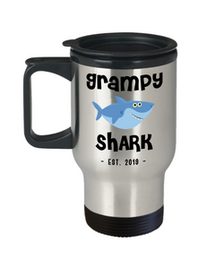 Grampy Shark Mug New Grampy Est 2019 Do Do Do Expecting Grampy Baby Shower Pregnancy Reveal Announcement Gifts Stainless Steel Insulated Travel Coffee Cup