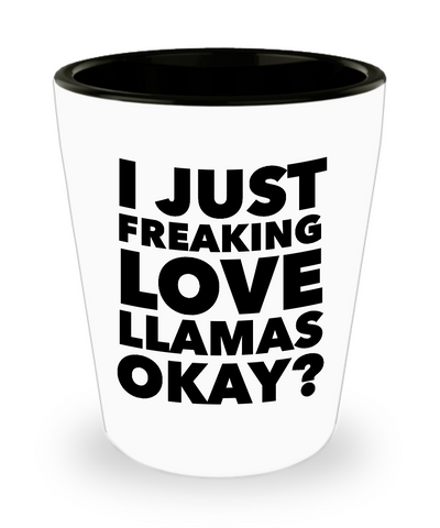 Llama Shot Glass Llama Themed Gifts for Adults - I Just Freaking Love Llamas Okay? Funny Ceramic Shot Glasses