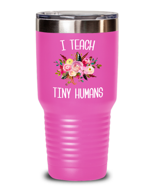 Teaching Tiny Humans Mug Funny Preschool Teacher Tumbler Pre K Gift Floral Insulated Hot Cold Travel Coffee Cup BPA Free