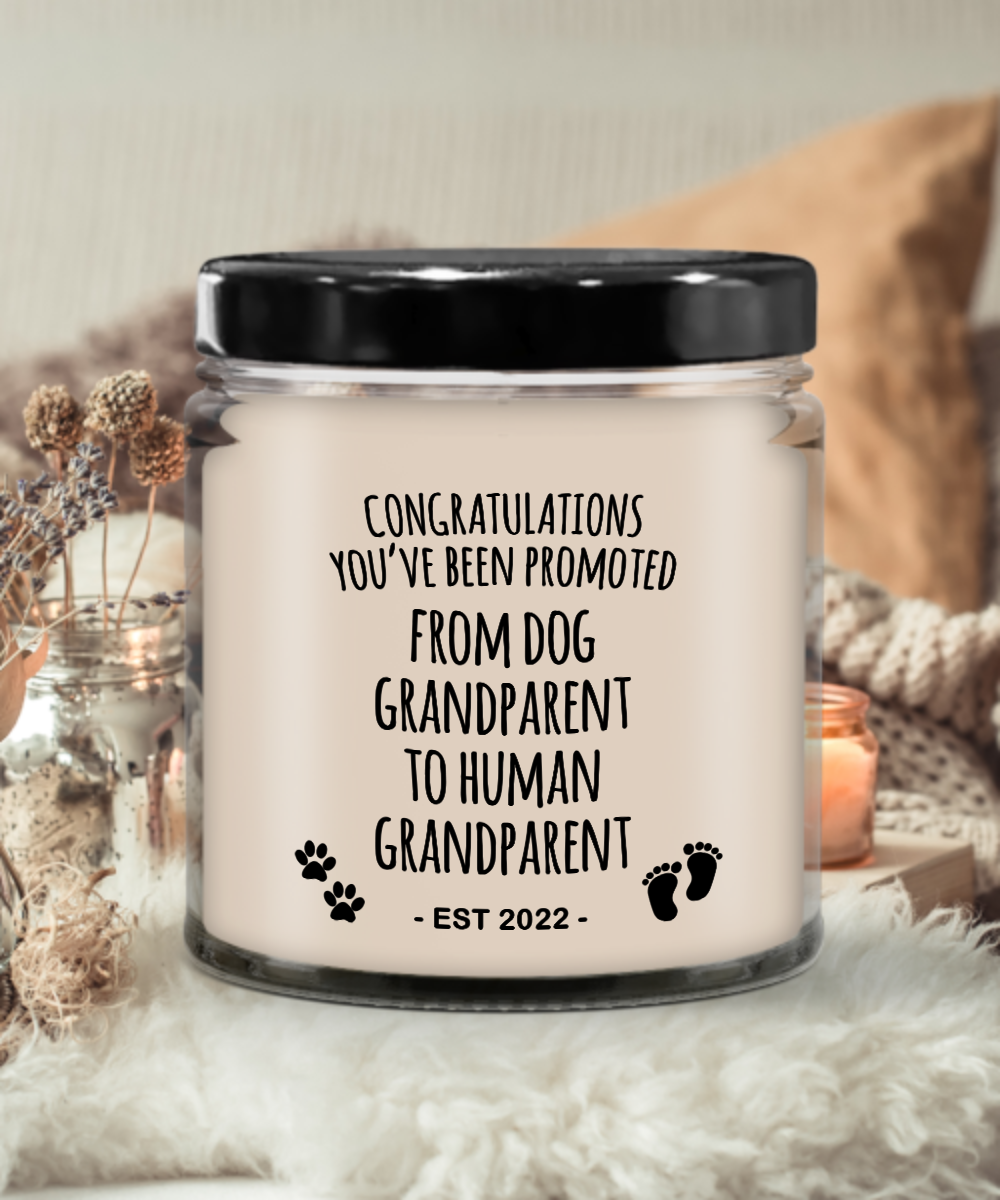 Dog Grandparent to Human Grandparent Est 2022 Candle 9oz Vanilla Scented Soy Wax Blend Candles Funny Gifts