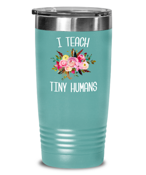 Teaching Tiny Humans Mug Funny Preschool Teacher Tumbler Pre K Gift Floral Insulated Hot Cold Travel Coffee Cup BPA Free