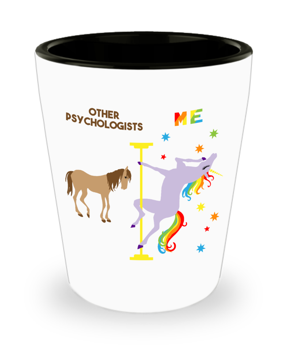 Funny Psychologist Gifts for Women and Men Pole Dancing Unicorn Rainbow Ceramic Shot Glass for Psychologists