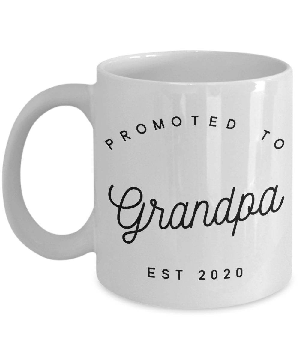 Promoted to Grandpa EST 2020 Mug Pregnancy Reveal New Grandparents Grandchild Birth Announcement Coffee Cup