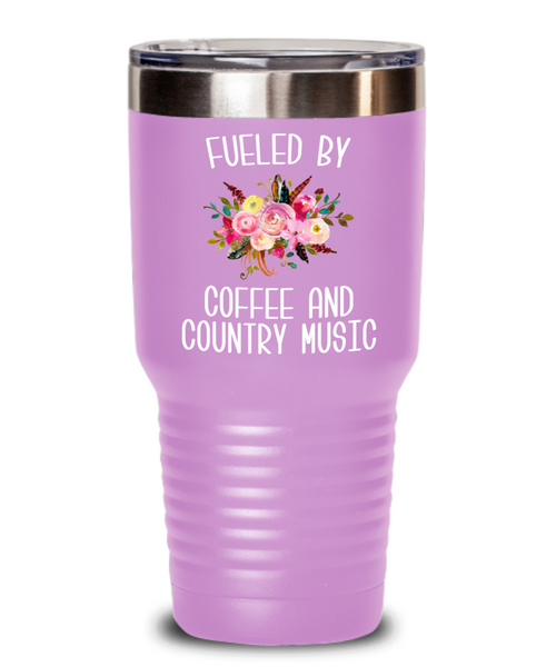 Fueled By Coffee and Country Music Tumbler Country Insulated Travel Coffee Cup Cute Floral Country Western Music Fan Gift for Her Nashville Mug I Love Country BPA Free