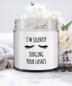I'm Silently Judging Your Lashes Candle Vanilla Scented Soy Wax Blend 9 oz. with Lid