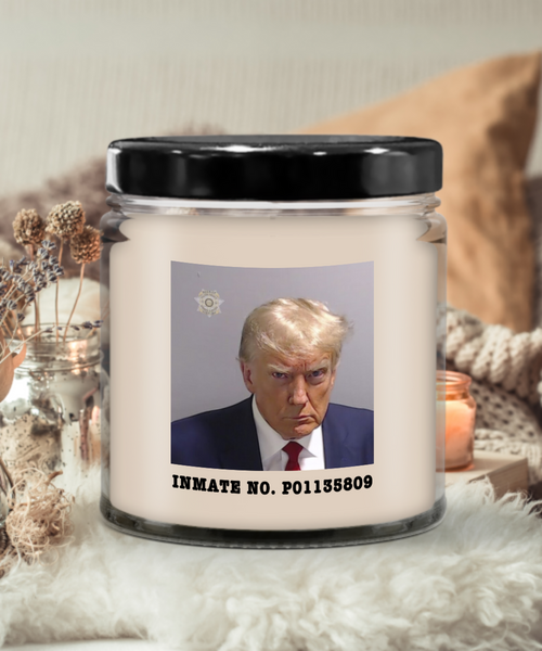 Donald Trump Mugshot Election 2024 Inmate No. P01135809 9oz. Vanilla Scented Soy Wax Candle