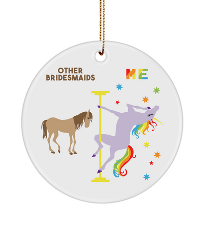 Bridesmaid Present Rainbow Unicorn Ceramic Christmas Tree Ornament