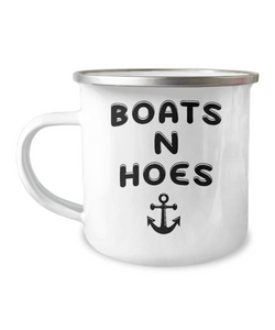 Boats N Hoes Camper Mug Funny Metal Coffee Cup for Boating