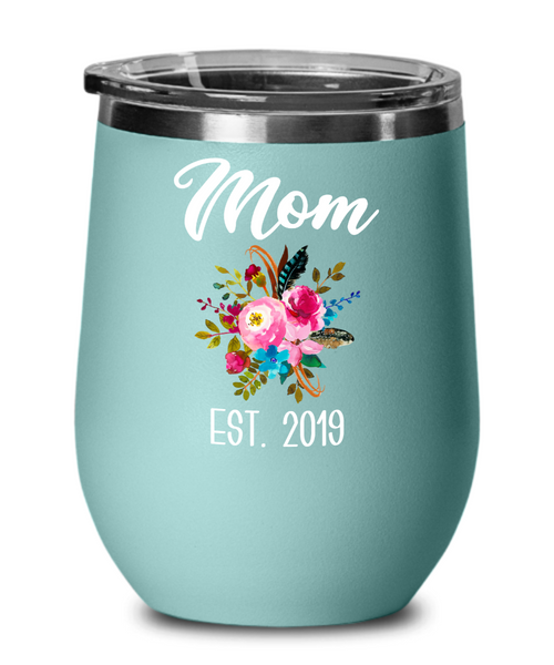 New Mom Wine Tumbler Expecting Mommy to Be Gifts Est 2019 Baby Shower Gift Pregnancy Announcement Insulated Hot Cold Travel Cup BPA Free
