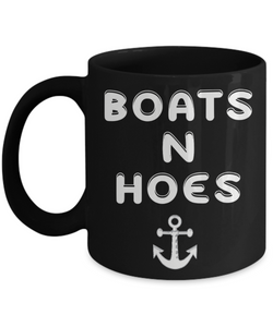 Boats N Hoes Cup Funny Black Ceramic Coffee Mug for Boating