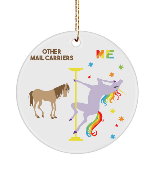 Mail Carrier Present Rainbow Unicorn Ceramic Christmas Tree Ornament