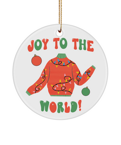 Joy to the World, Xmas 2022 Ornament, Ugly Christmas Sweater, Ornament Exchange, Hippie Ornament