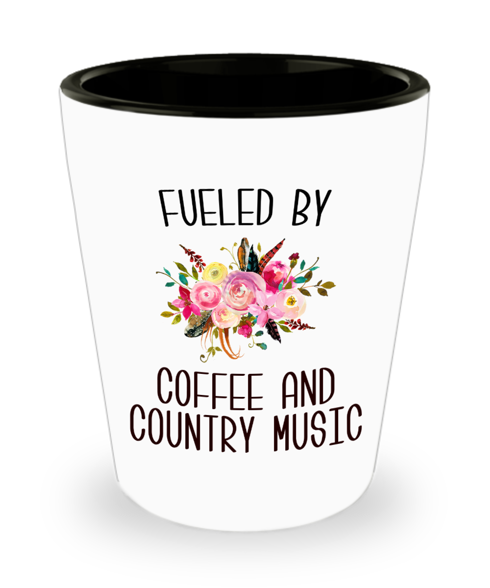 Fueled By Coffee and Country Music Cute Floral Country Western Music Fan Gift for Her Nashville Mug I Love Country Ceramic Shot Glass