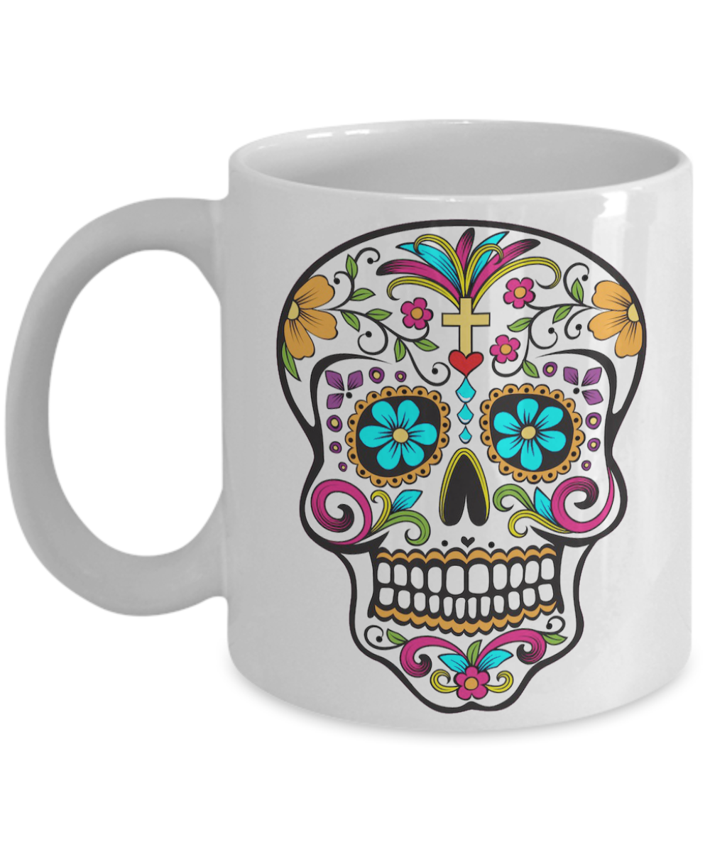 Day of the Dead Mug - Colorful Sugar Skull Mug - Mexican Folk Art - Dia De Los Muertos Coffee Cup-Cute But Rude