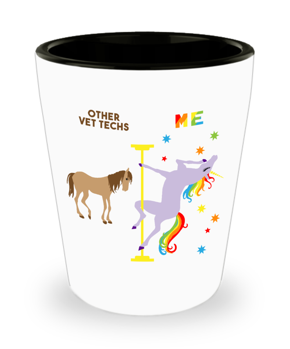 Veterinary Technician Gift for Vet Tech Funny Graduation Present Pole Dancing Unicorn Ceramic Shot Glass