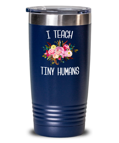 Teaching Tiny Humans Mug Funny Preschool Teacher Tumbler Pre K Gift Floral Insulated Hot Cold Travel Coffee Cup BPA Free