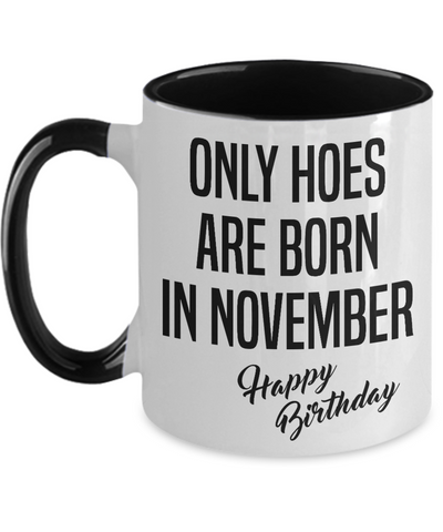 Funny Happy Birthday Mug for Her Only Hoes are Born in November Birthday Two-Tone Coffee Cup