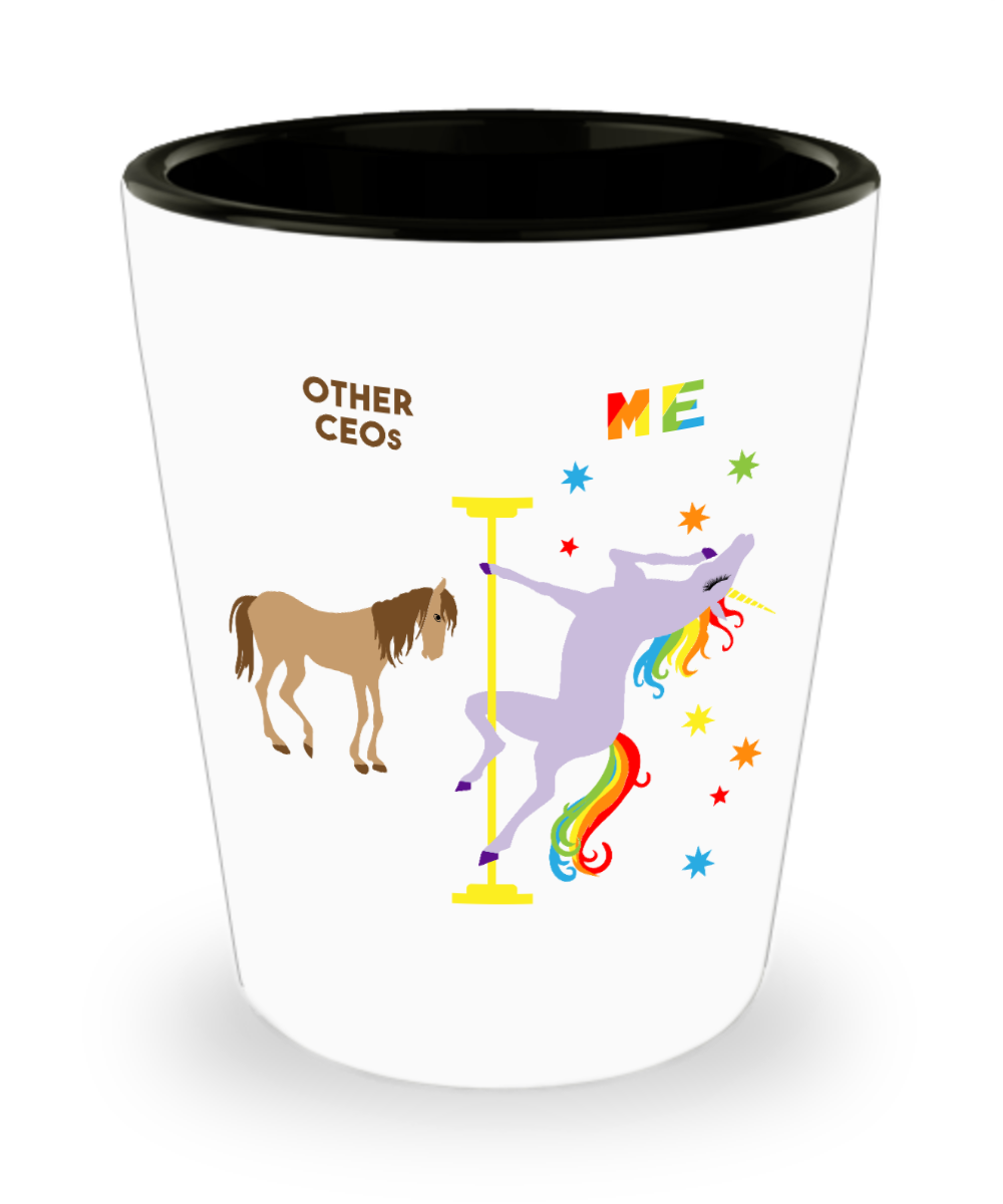 Funny CEO Gift Idea CEO Birthday Pole Dancing Unicorn Ceramic Shot Glass