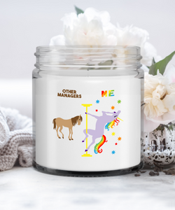 Other Managers Vs Me Rainbow Unicorn Candle Vanilla Scented Soy Wax Blend 9 oz. with Lid
