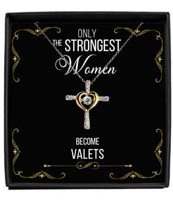 Gift For Valets Gifts For Her Only The Strongest Women Become Valets Cross Necklace 14K Gold Plated Sterling Silver Cubic Zirconia Pendant