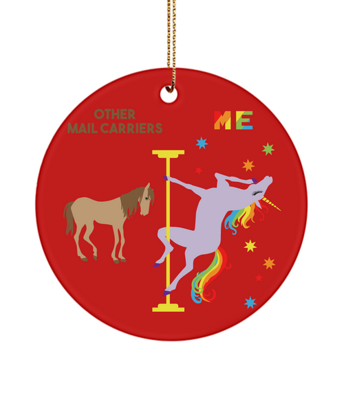 Mail Carrier Present Rainbow Unicorn Ceramic Christmas Tree Ornament