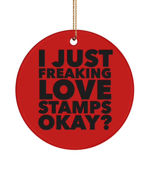 Stamp Collector Present I Just Freaking Love Stamps Okay Ceramic Christmas Tree Ornament